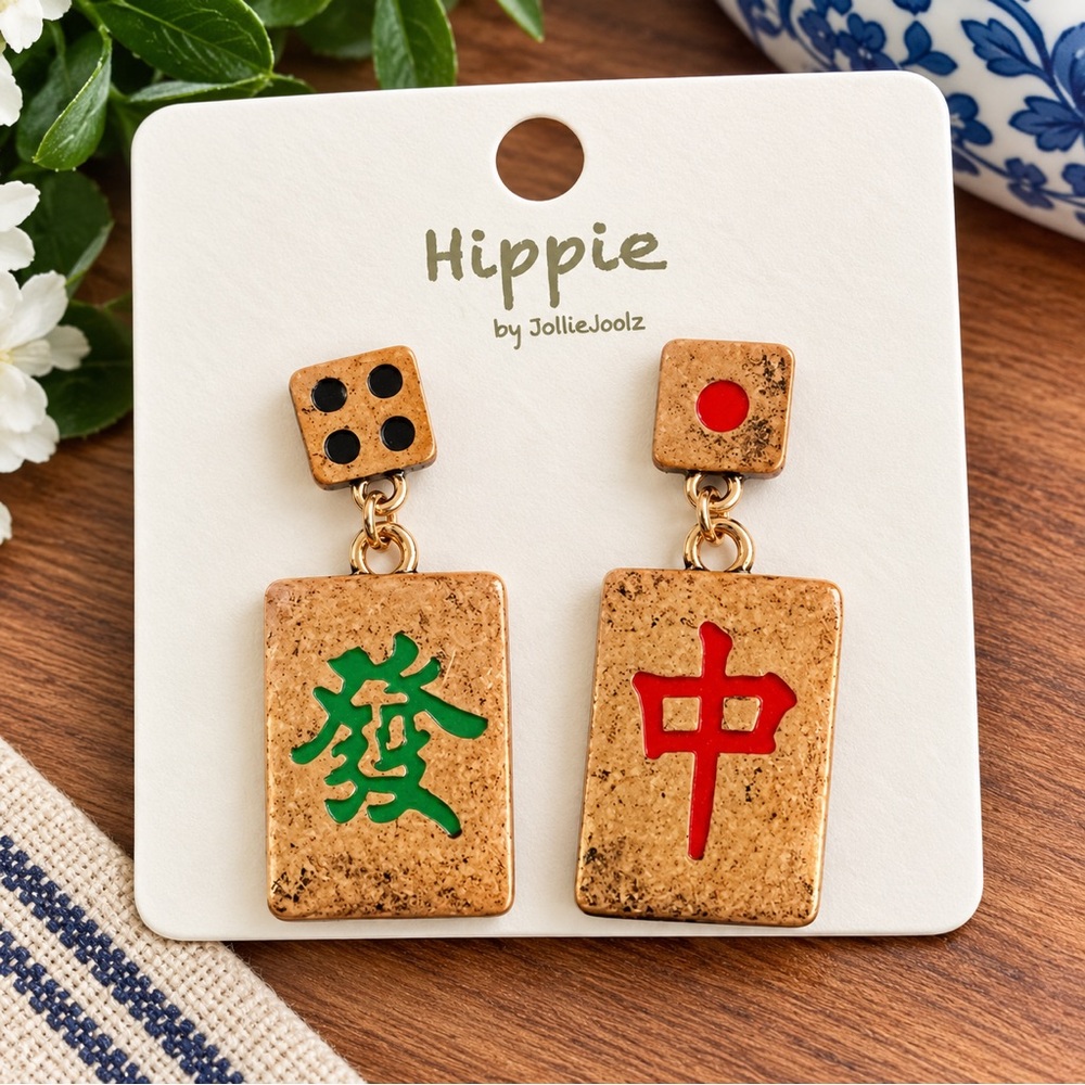Hippie by JollieJoolz Mahjong Tile Dangle Earrings 🀄️✨